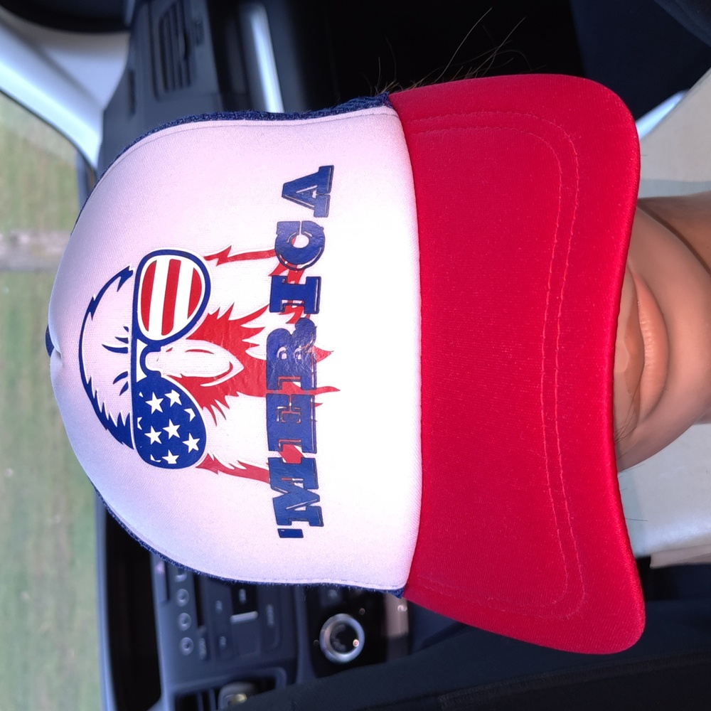 'Merica Eagle Snapback Mesh Back Trucker Hat Multicolor One Size Colorblock